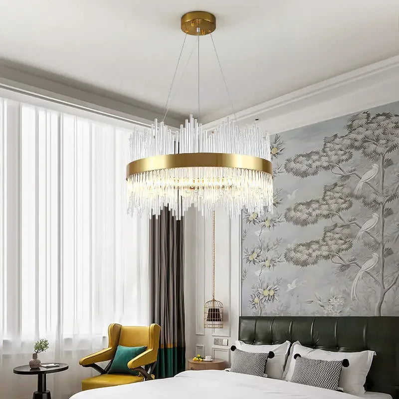 DecorBites™ Gold Crystal Chandelier Dimmable Luxury Pendant Lights for Bedroom & Living Room