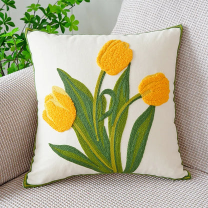 DecorBites™ Green Tulip Embroidery Pillowcase 45X45CM - Sofa Bed Office Car Chair Cover