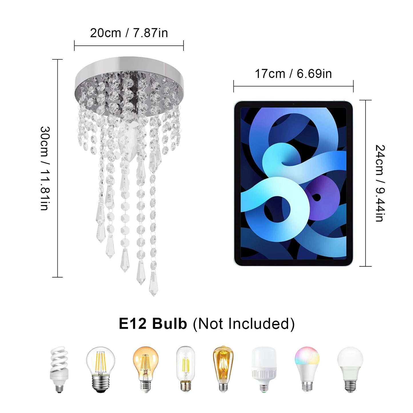 Small Crystal Chandelier, Modern S-Shaped Raindrop Flush Mount Light Fixture, E12 Chrome Beaded Decoration Flush Mount Chandelie