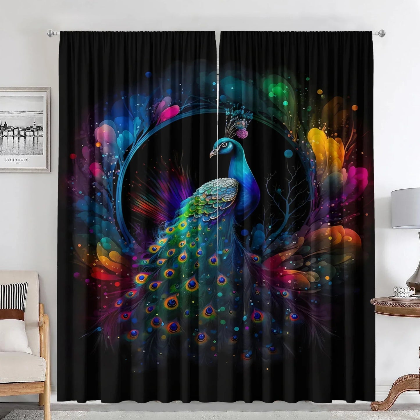 Decobites Good Luck Peacock Home Decoration Curtains for Happy New Year