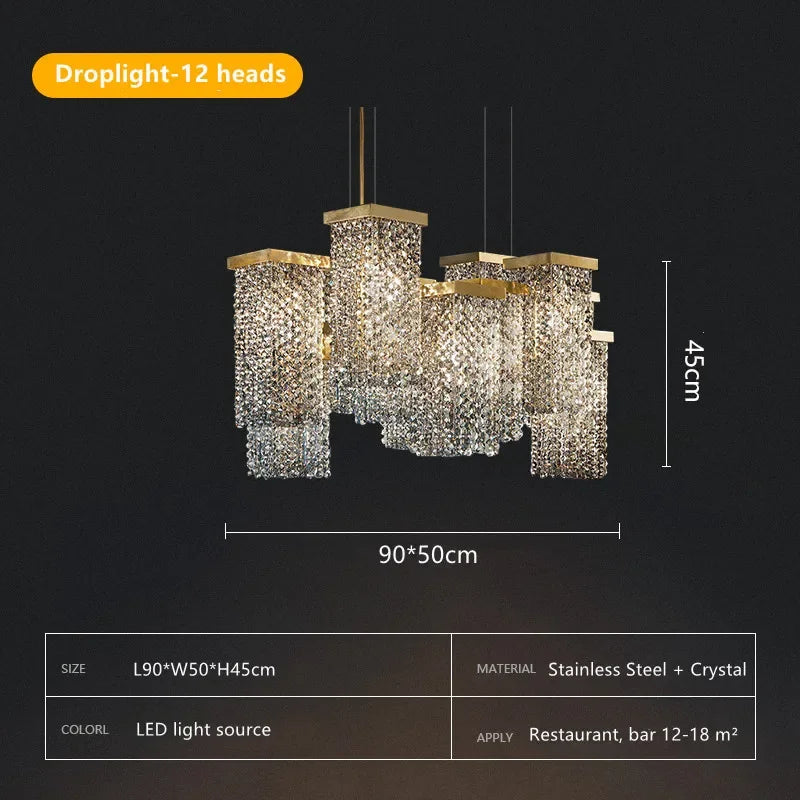 DecorBites™ Crystal Chandelier: Modern 3D Rectangular Island Lighting for Bar, Hotel, Restaurant