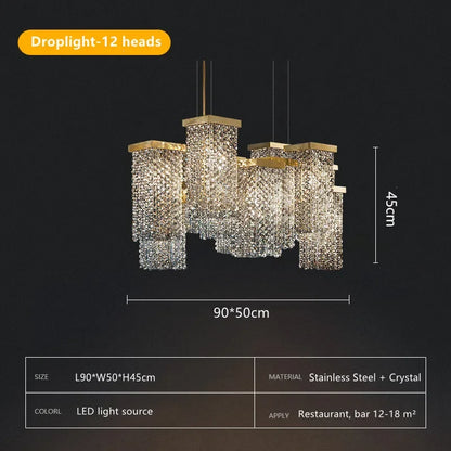 DecorBites™ Crystal Chandelier: Modern 3D Rectangular Island Lighting for Bar, Hotel, Restaurant