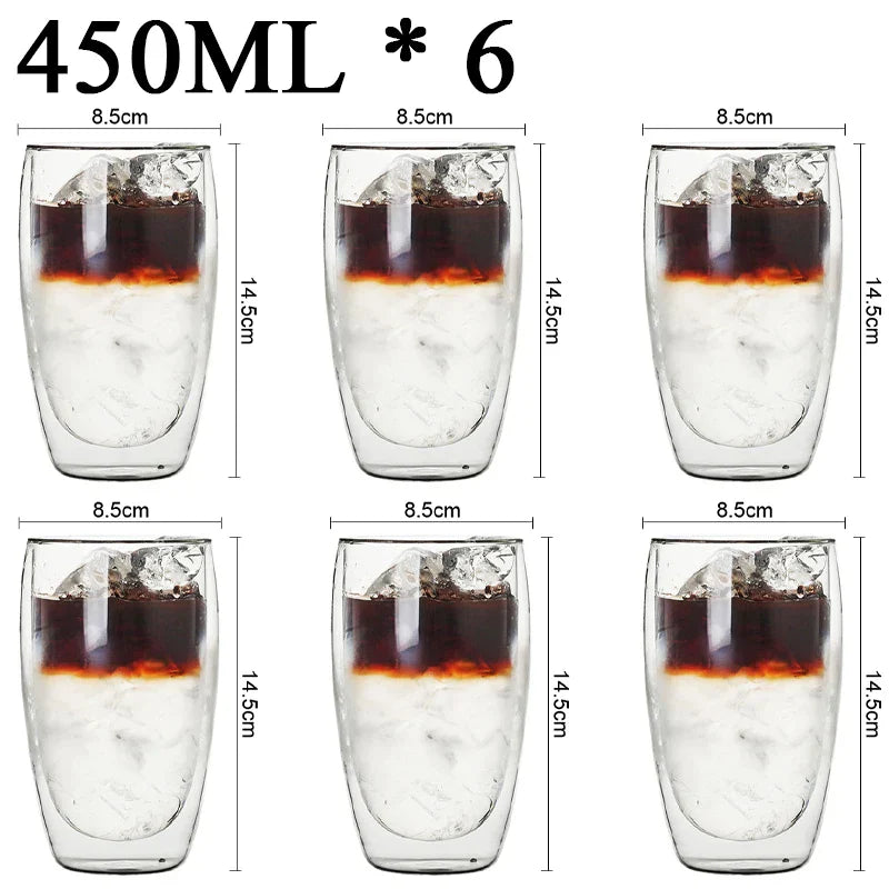DecorBites™ Double Wall Borosilicate Glass Mug Set for Tea Coffee Juice Bar Drinkware