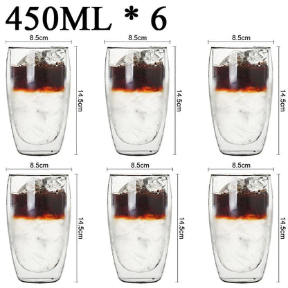 DecorBites™ Double Wall Borosilicate Glass Mug Set for Tea Coffee Juice Bar Drinkware