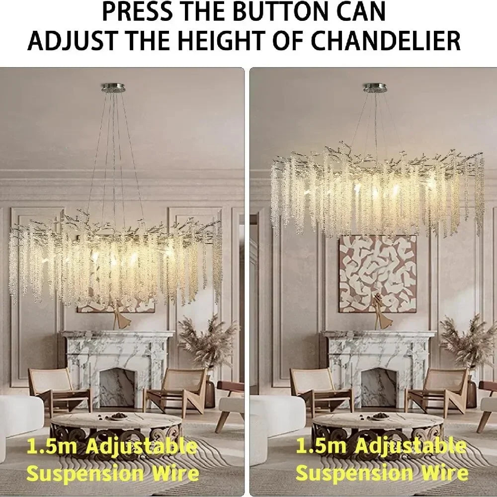 Gold Crystal Branch Chandelier Round L180cm
