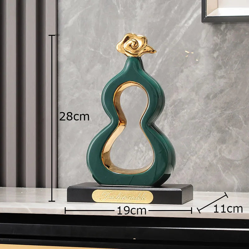 DecorBites™ Gold Gourd Ceramic Sculpture Desk Decor Porcelain Crafts Room Ornaments
