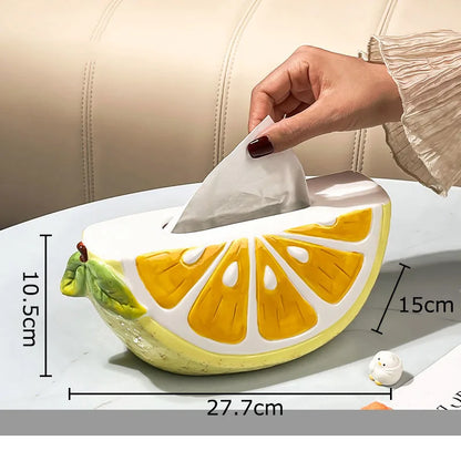 DecorBites™ Lemon Ceramic Tissue Box - Cute Table Decoration - Bedside Paper Towel Case