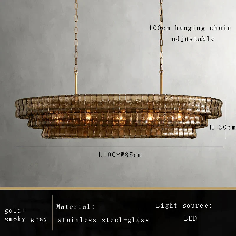 DecorBites™ Brown Glass Pendant Lights for Dining Table Chandelier, Oval Clear Round Suspension Lamp