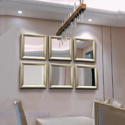 DecorBites™ Golden Border Square Mirror Wall Decor Combination
