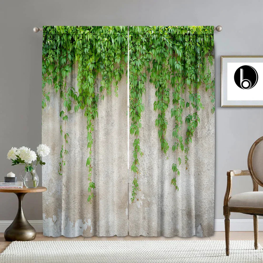 DecorBites™ Green Leaf Plant Printed Curtains for Home Decoration and Modern Vibes