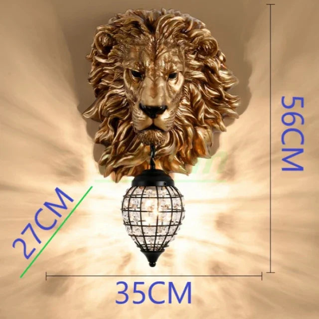 DecorBites™ Lion Head Resin Wall Lamp: European Style Living Room Light for Home Décor