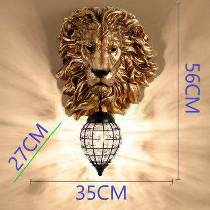 DecorBites™ Lion Head Resin Wall Lamp: European Style Living Room Light for Home Décor