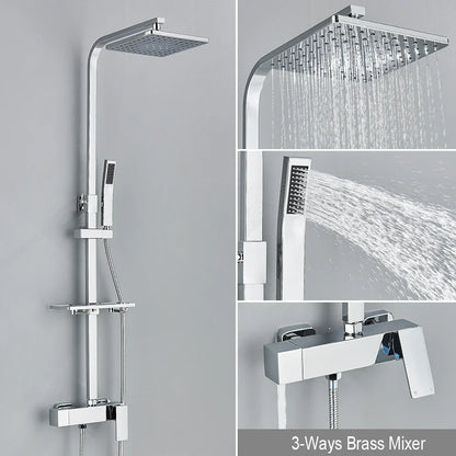 DecorBites™ Black Rainfall Shower Faucet Set with Bathtub Tap and Height Adjust Shower Mixer