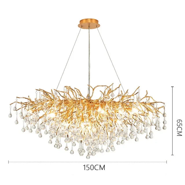 Gold Crystal Branch Chandelier Chrome L160cm