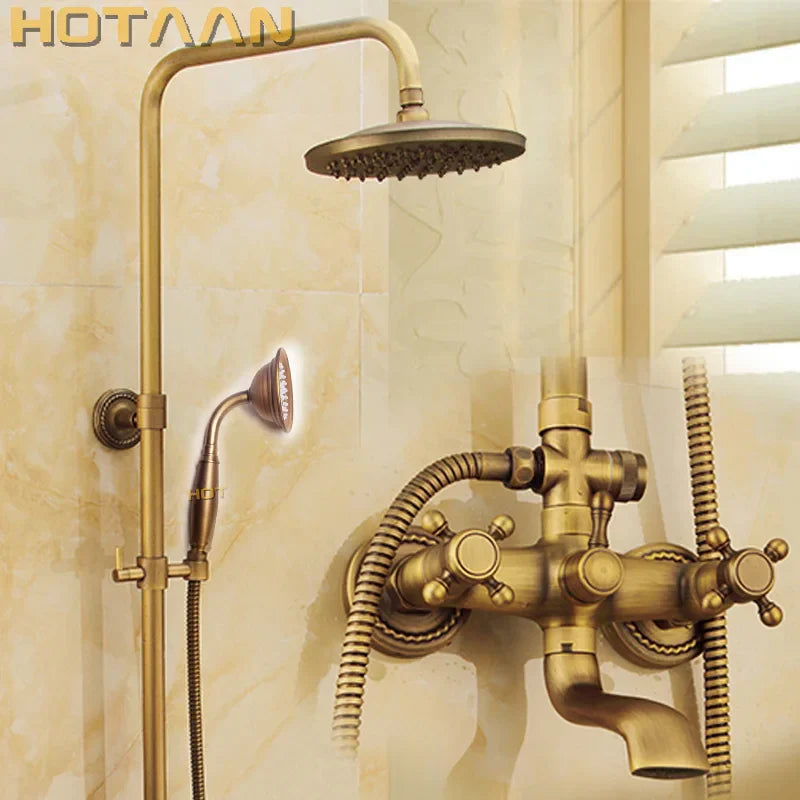 مجموعة صنبور دش نحاسي عتيق من DecorBites™ مع رأس دش مطري ودش يدوي