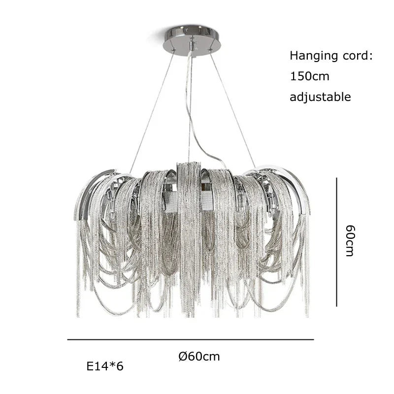 DecorBites™ Aluminum Chain Pendant Lights Postmodern Tassel Hanging Lamp for Dining Table