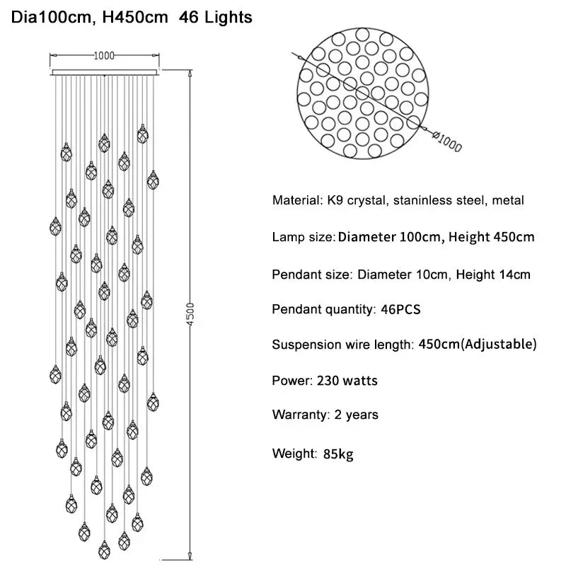 DecorBites™ Diamond Crystal Ball Chandelier, Luxury LED Light Fixture for Staircase and Living Room