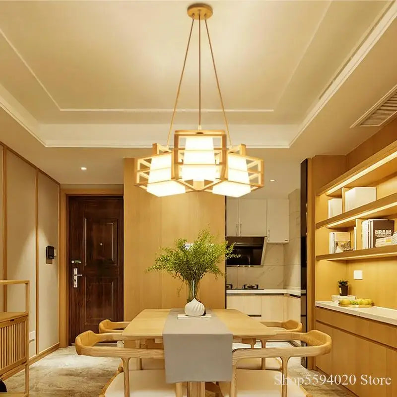 DecorBites™ Japanese Wood Tea Room Pendant Light