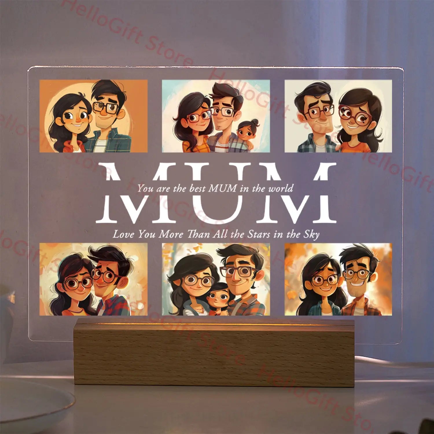 DecorBites™ Personalized Custom Photo Text 3D Acrylic Lamp Customized Bedroom NightLight for MOM DAD LOVE Family