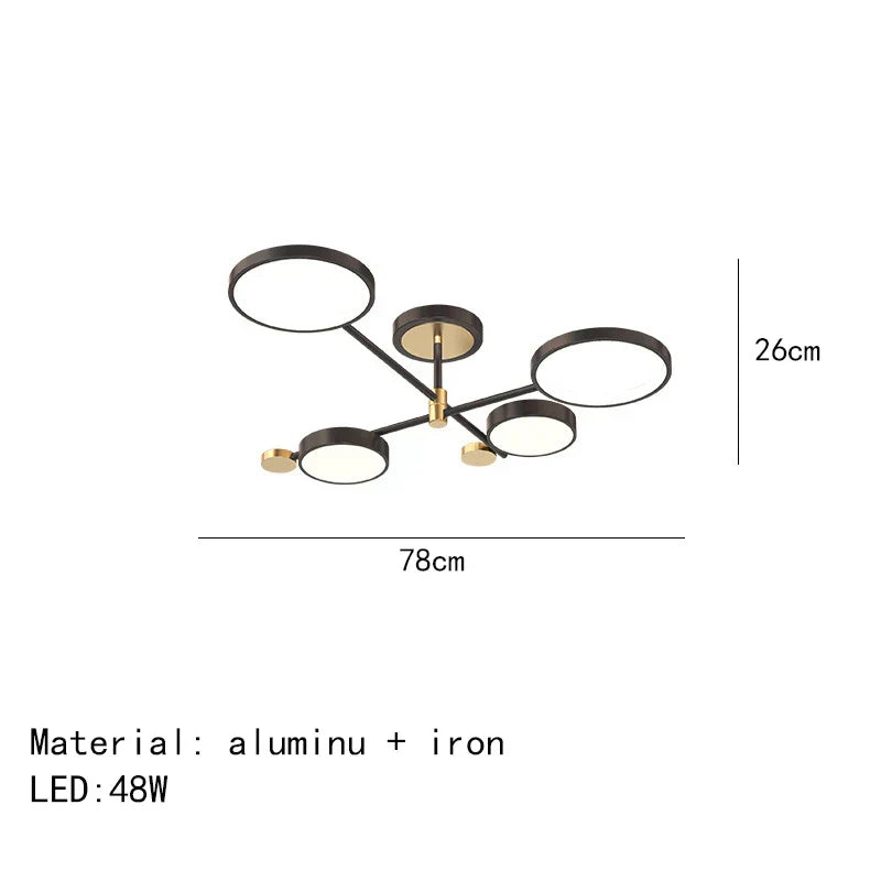 Decorbites™ Gold Schwarz Metall LED Kronleuchter – Minimalistisches 3-Farbtemperatur-Beleuchtung für Wohnzimmer und Restaurant