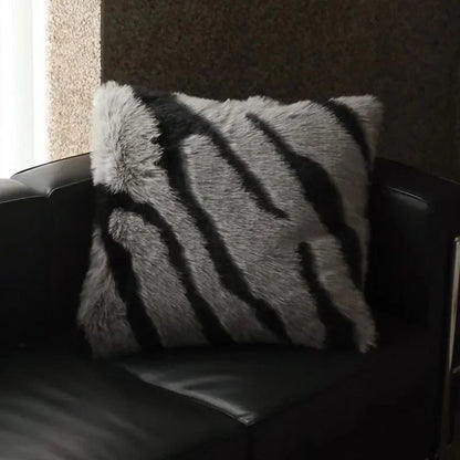 Decobites Luxe Zebra Faux Fox Fur Sofa Cushion: Soft Fluffy Chair Bed Decor Pillow