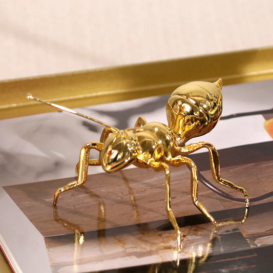 DecorBites™ Golden Ant Metal Sculpture Figurine Home Decor Insect Ornament