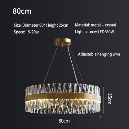 DecorBites™ Brushed Gold Rings Crystal Chandelier Ceiling Lamp