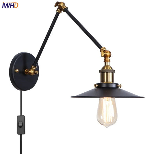 DecorBites™ Black Iron LED Wall Light Fixture Industrial Vintage Adjustable Long Arm
