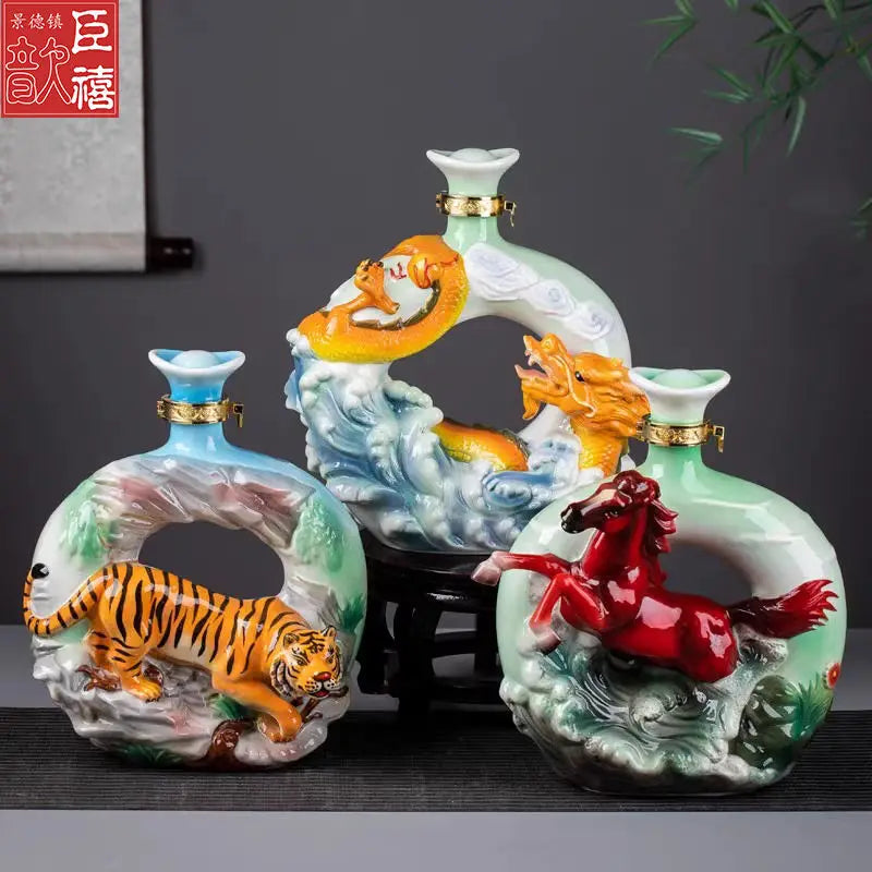 Decorbites™ Jingdezhen-Porzellan-Weinflaschen-Skulptur Geschenk Chinesisches Zodiac 3kg