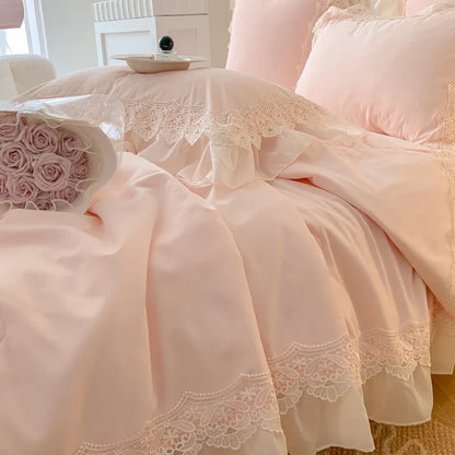 Decobites French Wedding Lace Ruffles Bedding Set