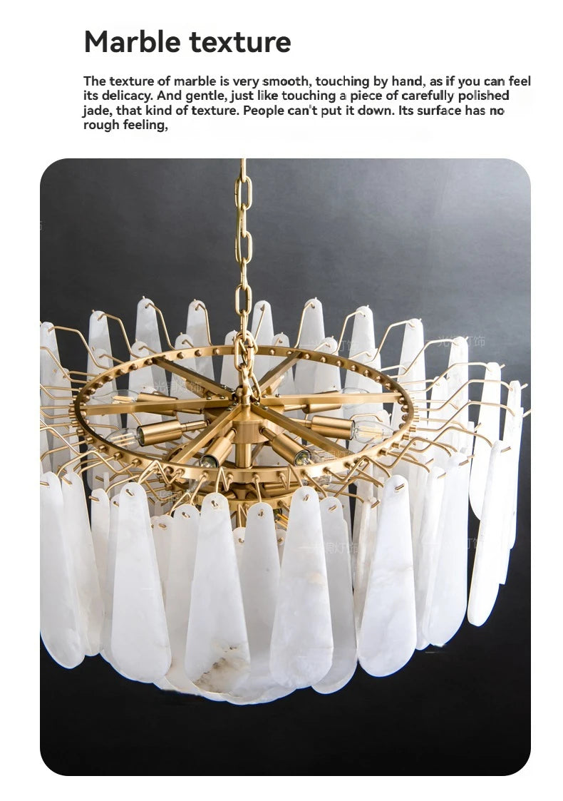 Lámpara Colgante de Mármol Francés Moderno en Cobre E14 LED Forma de Gota de Agua Candelabro para Sala de Estar Comedor Dormitorio Decoración del Hogar Luces