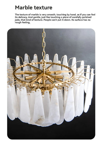 Lámpara Colgante de Mármol Francés Moderno en Cobre E14 LED Forma de Gota de Agua Candelabro para Sala de Estar Comedor Dormitorio Decoración del Hogar Luces