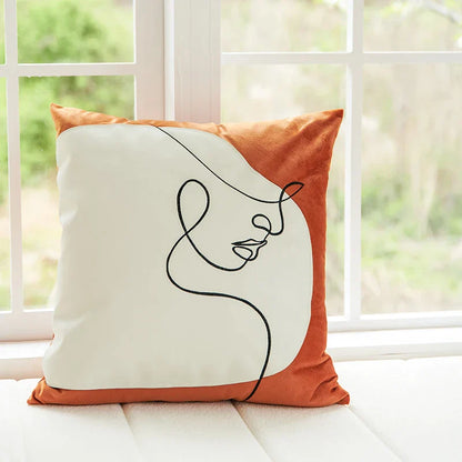 DecorBites™ Abstract Plush Burnt Orange Embroidered Pillow Cover 45x45cm Ivory Decoration