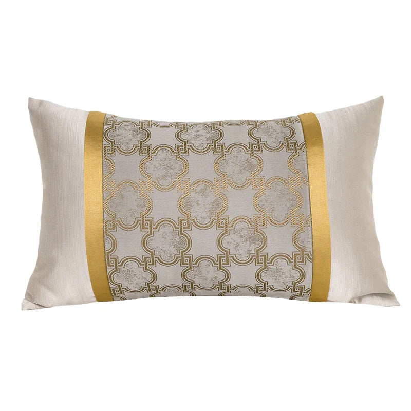 Funda de cojín DecorBites™ con jacquard geométrico de cuatro hojas dorado - Decoración de lujo para el hogar