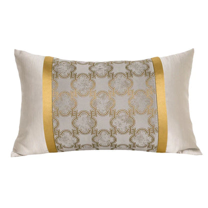 Funda de cojín DecorBites™ con jacquard geométrico de cuatro hojas dorado - Decoración de lujo para el hogar