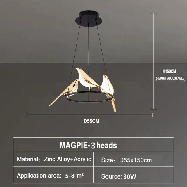 DecorBites™ LED Magpie Bird Pendant Light Chandelier - Modern Decor for Living & Dining Room