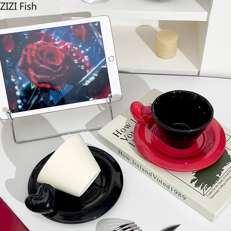 DecorBites™ Heart Shape Porcelain Lovers Mug Set Dining Coffee Cup Tea Saucer Juice Cup