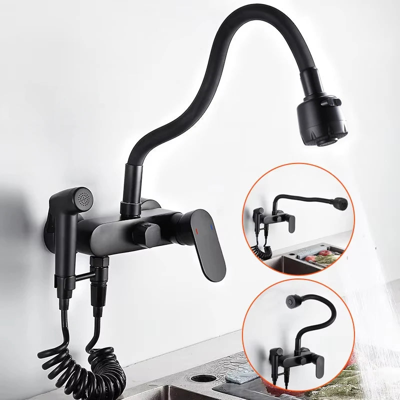 Black Wall-Mounted Kitchen Faucet