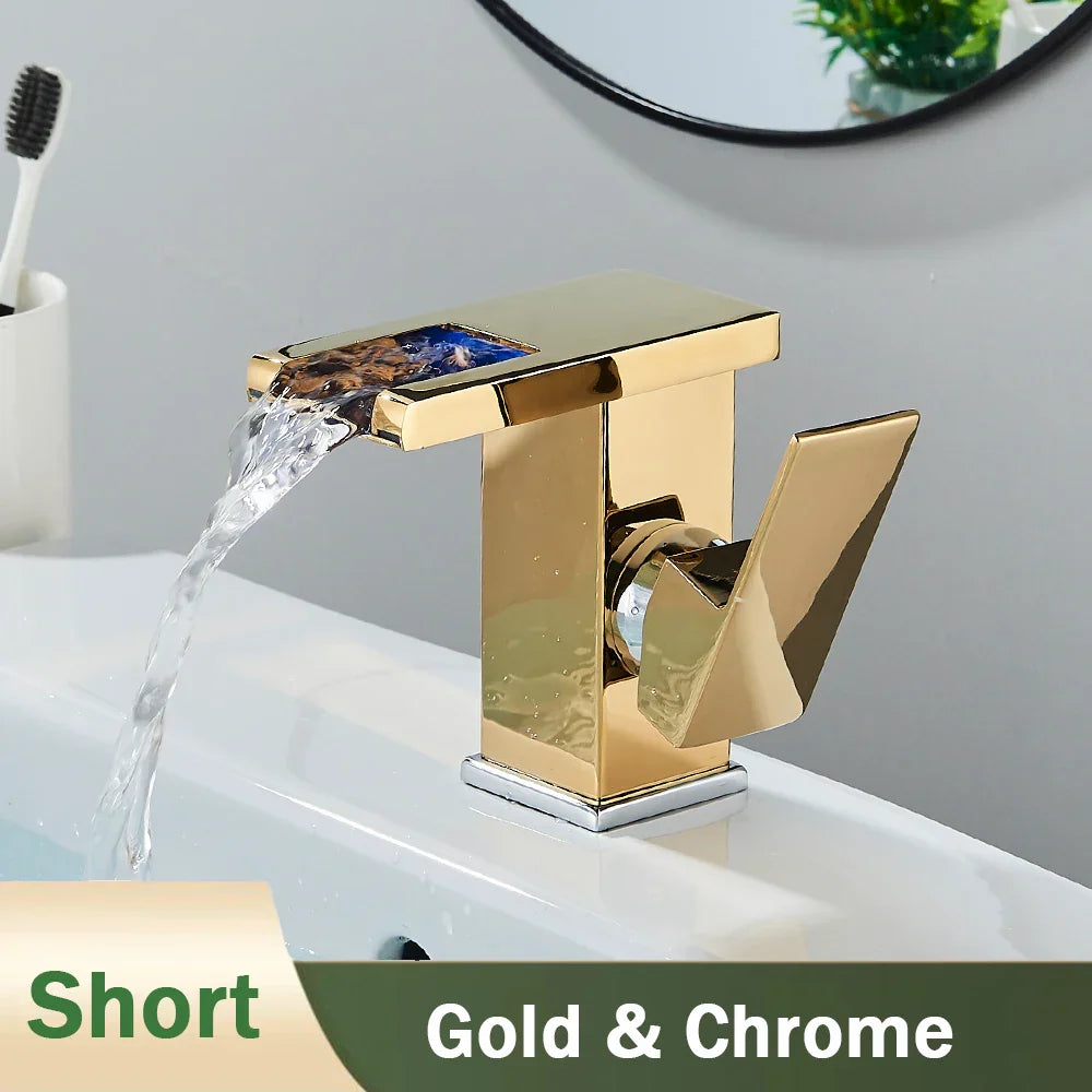 Grifo de Lavabo en Cascada LED Negro Decorbites™: Montado en Cubierta Mezclador Hidroeléctrico