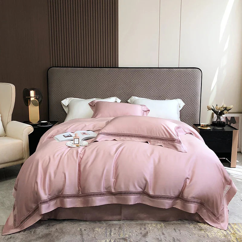 DecorBites™ Eucalyptus Lyocell Luxury Bedding Set in White Champagne Grey Pink