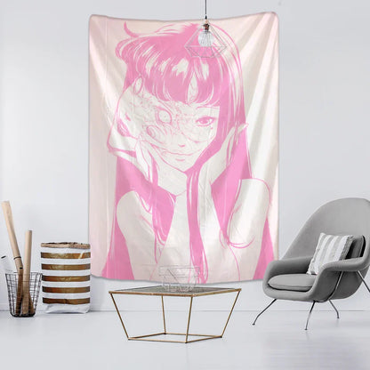 Decobites Mysterious Horror Anime Tapestry | Kawaii Room Decor Art Illustration