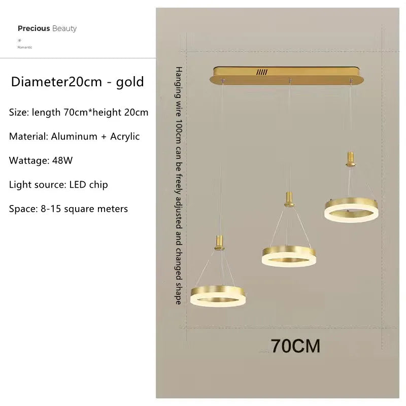 DecorBites™ LED Rings Ceiling Chandelier for Decorative Living Room, Dimmable Indoor Lamps