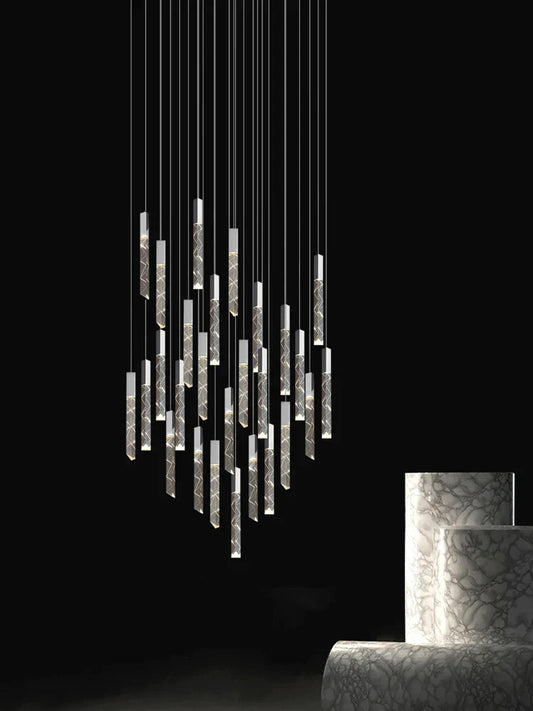 DecorBites™ Crystal Chrome LED Chandelier: Elegant Duplex Stair Lighting for Modern Interiors