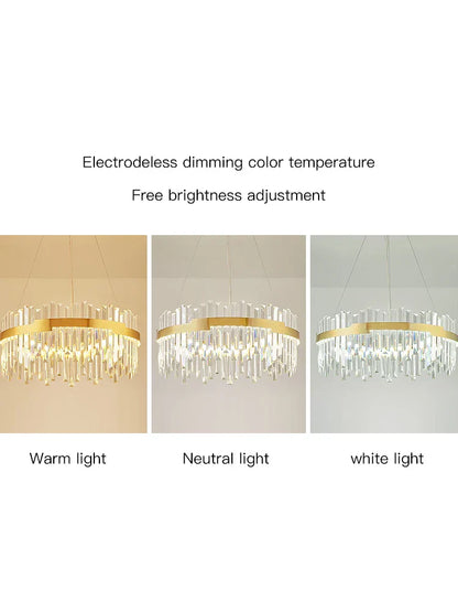DecorBites™ Full Spectrum Gold Crystal Chandelier: Modern Luxury for Living Room, Bedroom, Dining Room