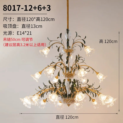 DecorBites™ Glass Flower Chandelier: Elegant Retro High-End Lobby Main Light for Home, Restaurant