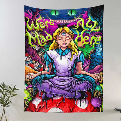 Decobites Psychedelic Alice Hippie Eye Trippy Anime Girl Tapestry for Bedroom Wall Art