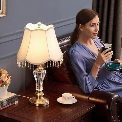 DecorBites™ Crystal Table Lamp with Fabric Lampshade - Luxury Bedroom Lighting