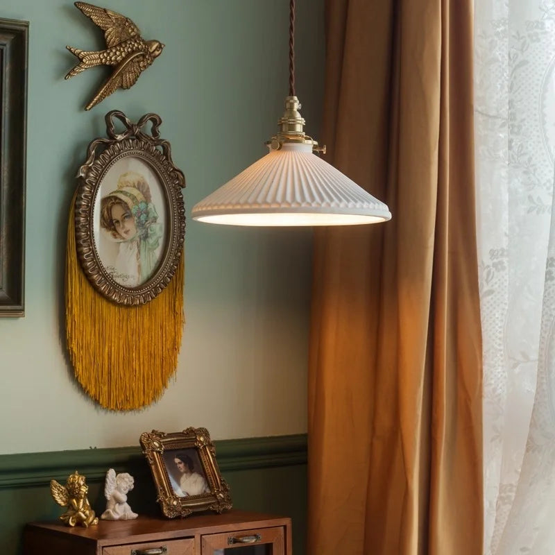 DecorBites™ Ceramic LED Pendant Light: Modern Brass Hanging Lamp for Home Decor