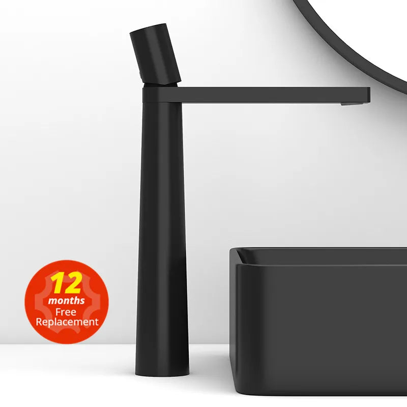 DecorBites™ Basin Faucet: Black/Grey Brass Bathroom Mixer Tap, Single Handle Hot Cold Lavatory