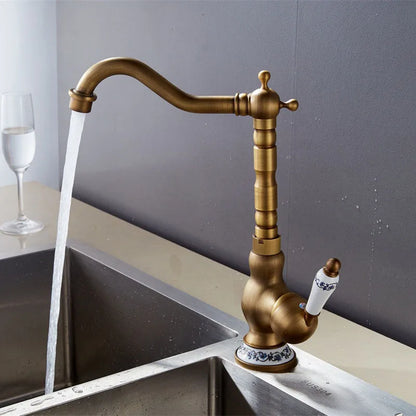 DecorBites™ Antique Brass Basin Faucet, Rotatable Single Hole Kitchen Sink Mixer
